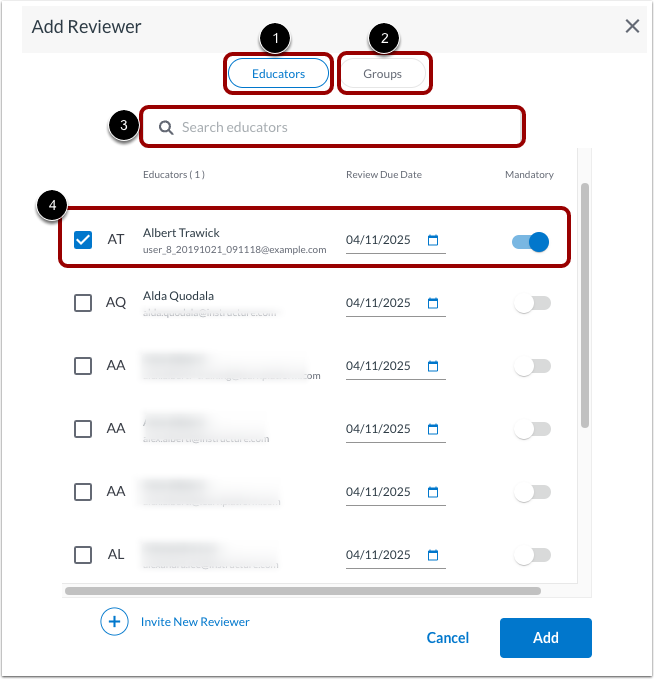 View Existing Reviewers