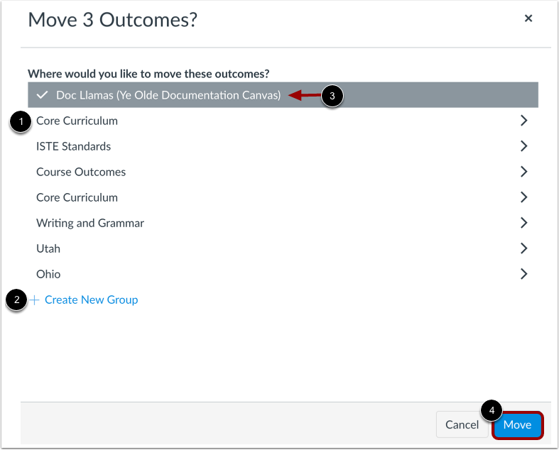 Choose Where to Move Outcome or Outcome Group