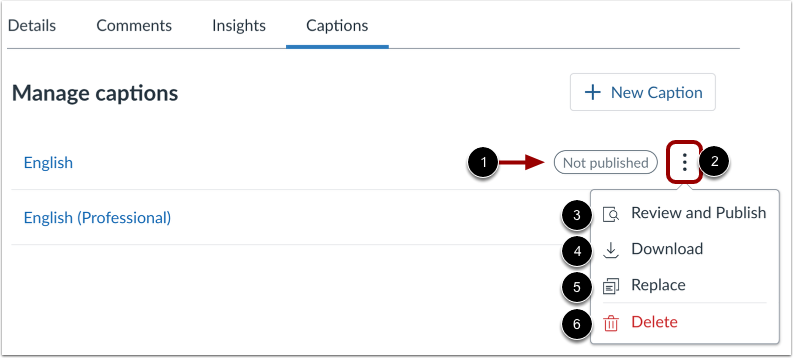 Manage Unpublished Captions