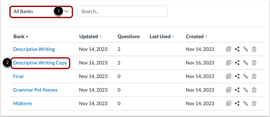 View Duplicated Item Bank