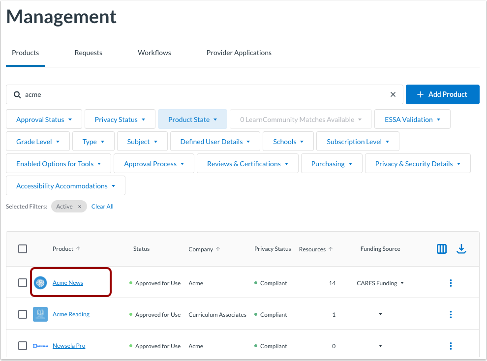 Open Product Settings