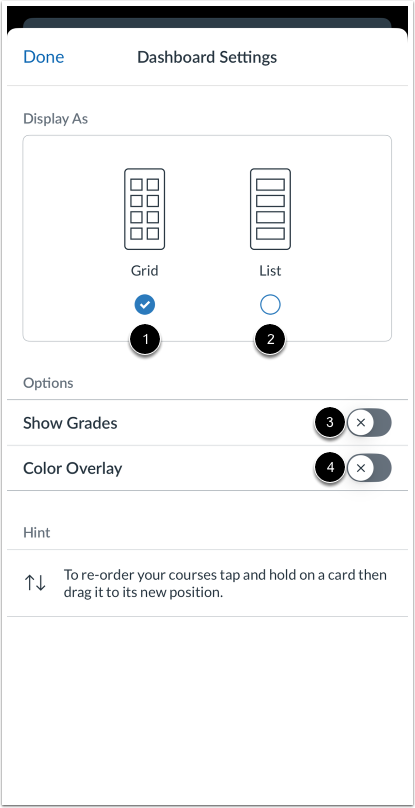 View Dashboard Settings