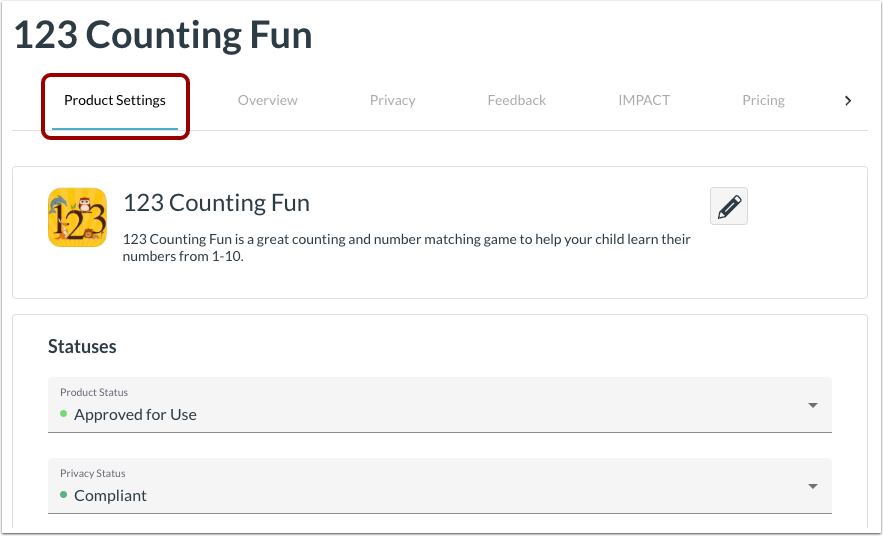 View Product Settings