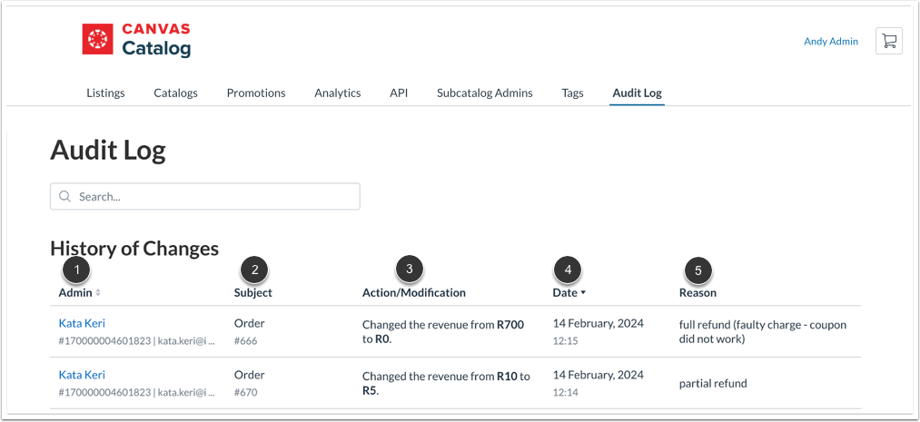 View Catalog Audit Log