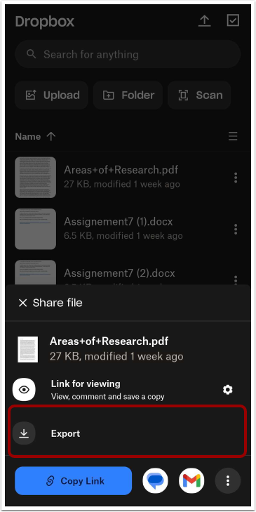 Export Dropbox File