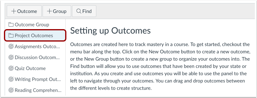 Select Outcome or Outcome Group
