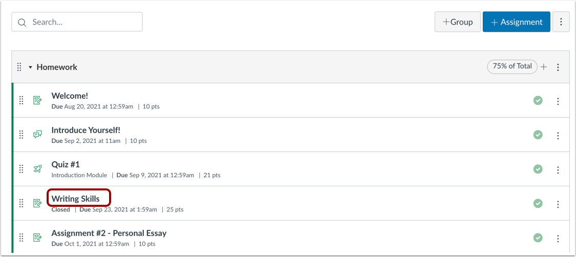 Open SpeedGrader from a Graded Assignment or Quiz