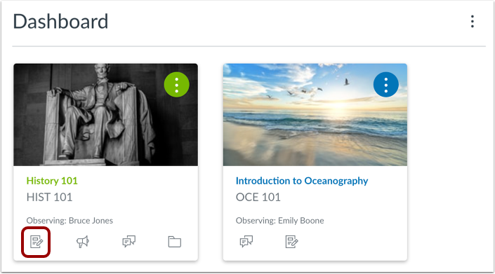 Open Assignments from Course Card Dashboard