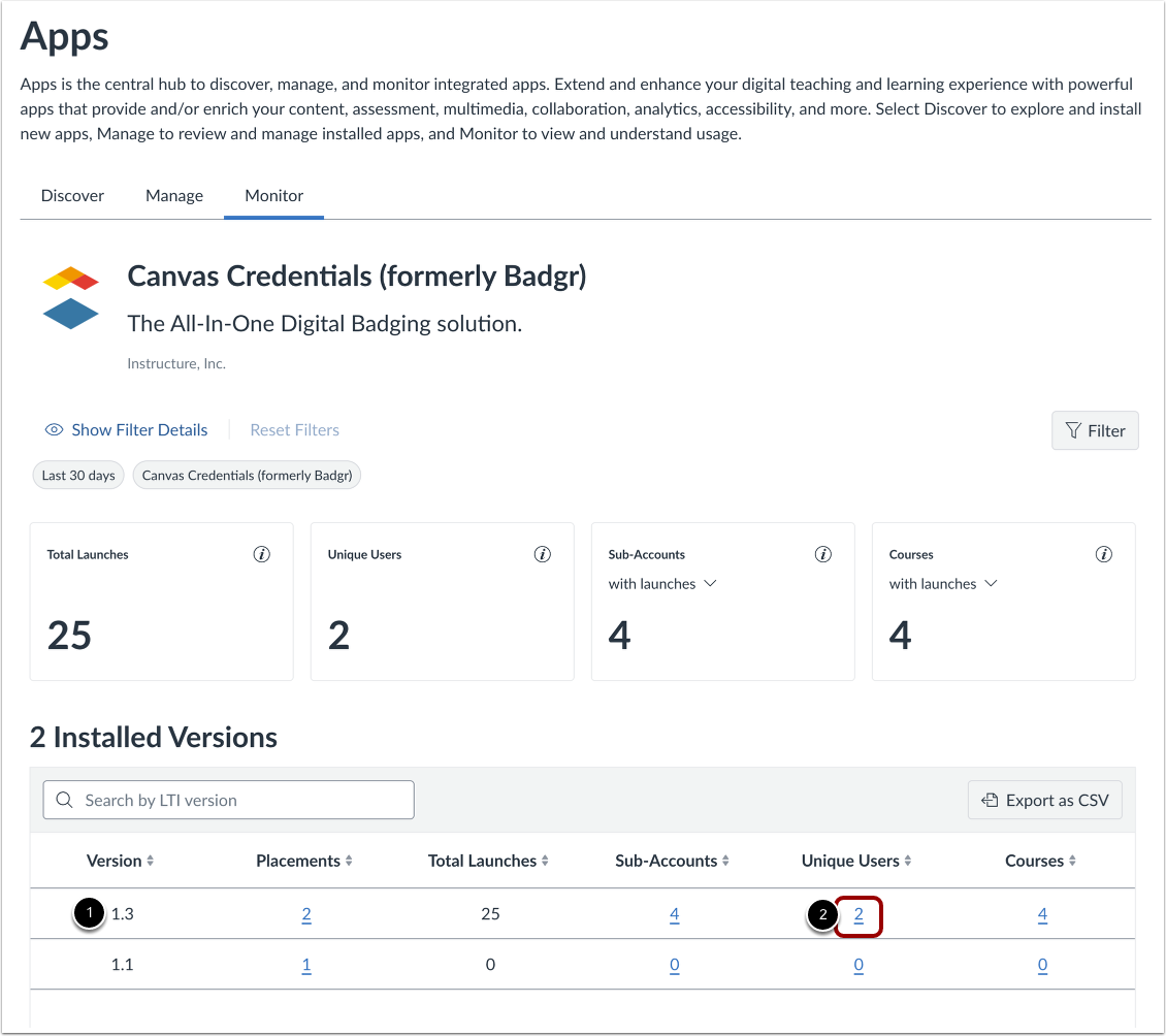 Open Unique Users from LTI App