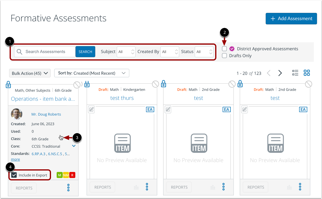 Select Assessment in Grid View