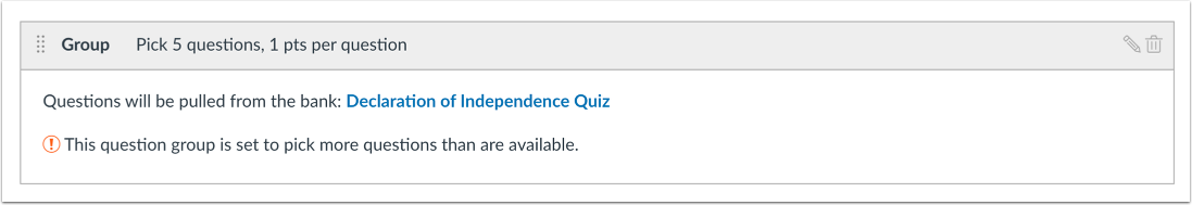 View Question Group Warning Message