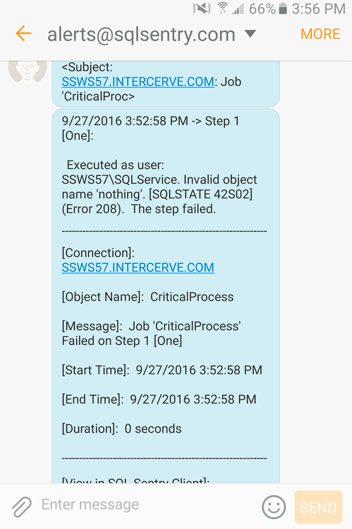 Alerts on your phone : Resulting message