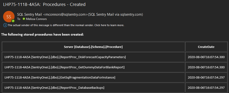 SentryOne Auditing Advisory Conditions Email 2