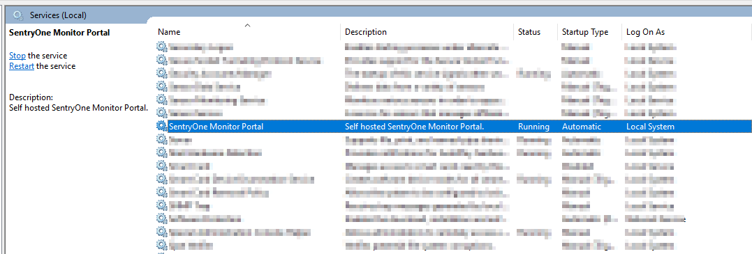 SentryOne Portal Windows Service