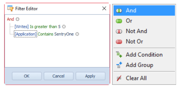 Context Window in the Filter Editor