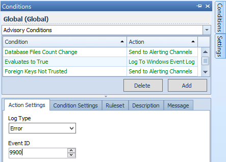 Log to Windows Event Log Settings