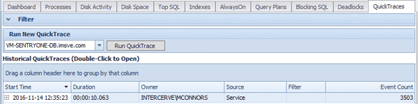 Viewing QuickTrace