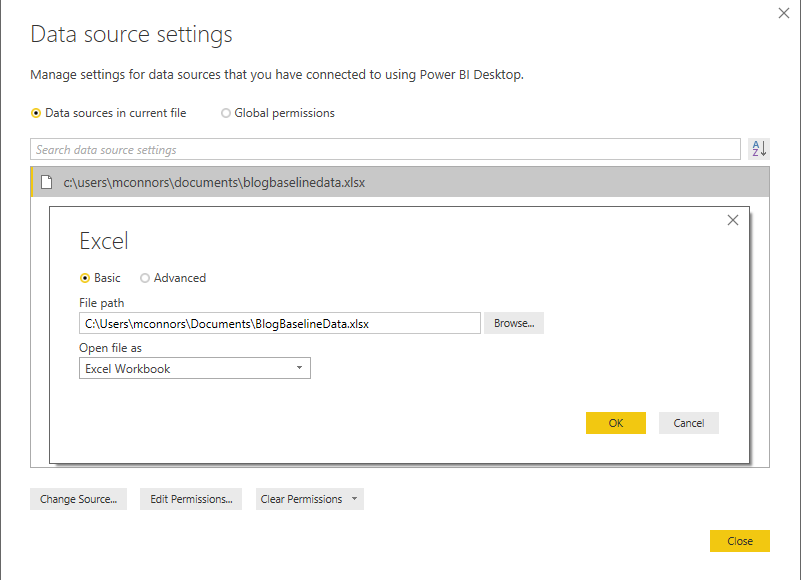 Editing the Excel file Date Source Location