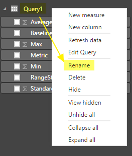 Rename the Data set/Query to Baselines