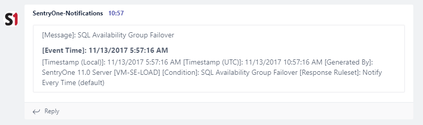 SentryOne PowerShell Teams notification