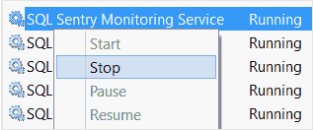 Stopping the SQL Sentry monitoring service from Control Panel > Administrative Tools