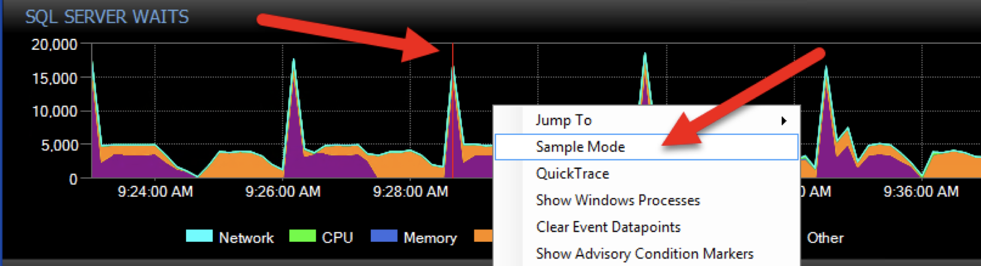 Selecting the Peak of a Spike and Jumping to the Sample Mode