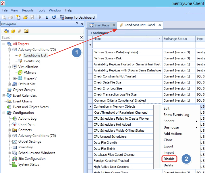 Disabling Advisory Conditions in Two Steps