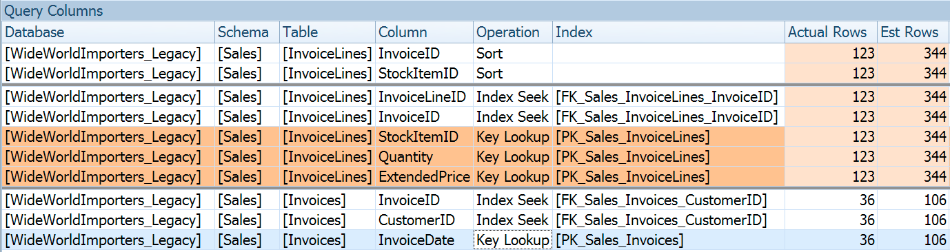 Query Columns tab