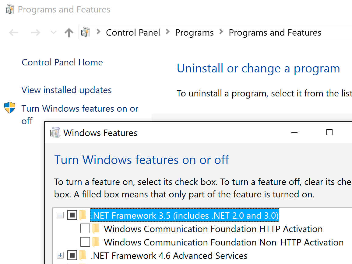 Check the .NET 3.5 box