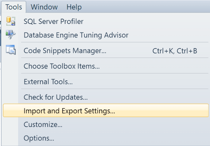 Tools Menu in SSMS Screenshot