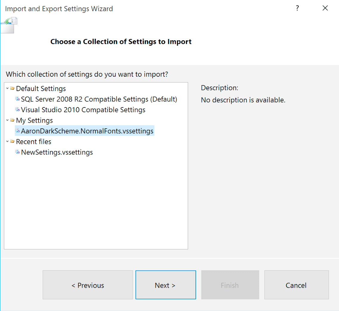 SSMS Wizard Importing Theme