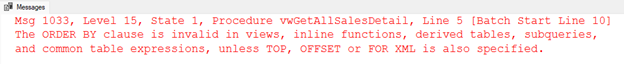 SQL ORDER BY view definition error example