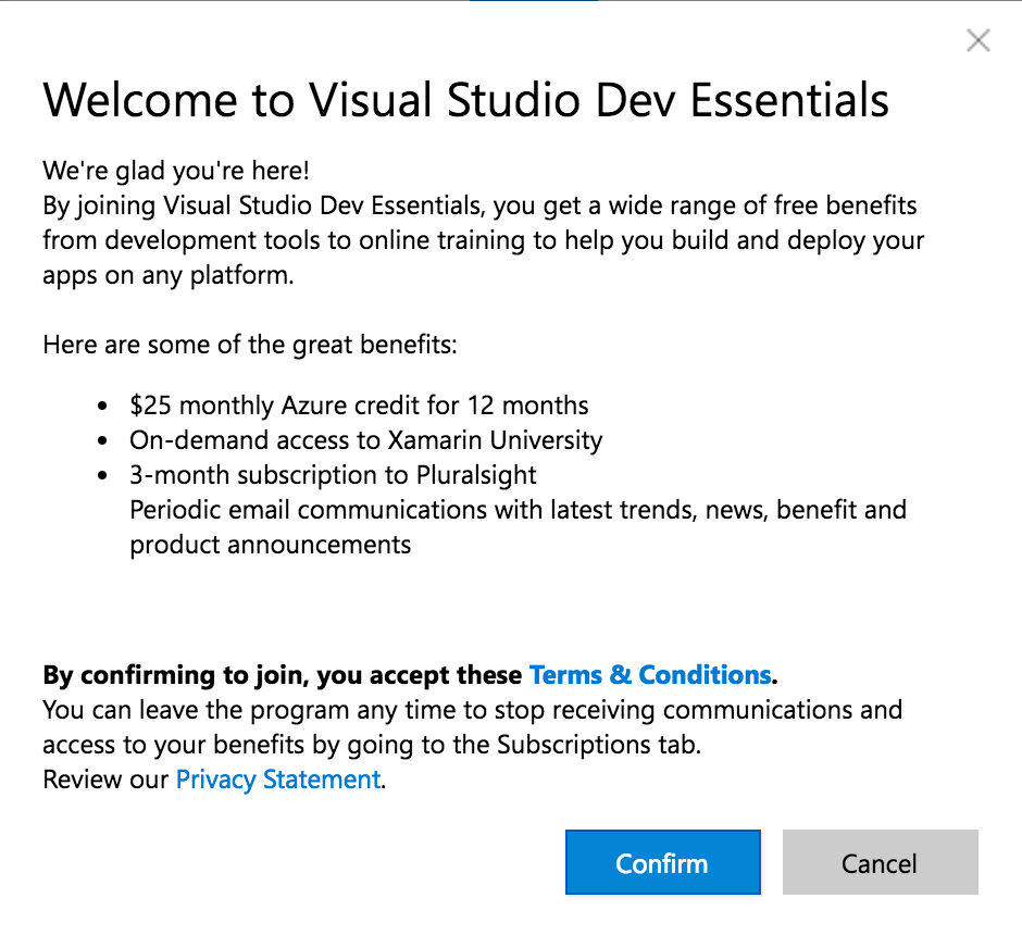 Confirm that you want to join Dev Essentials