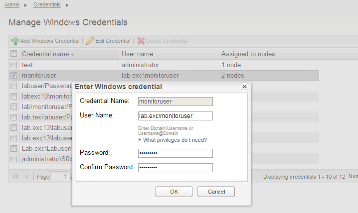 How can I modify the Applications being monitored and the credentials ...