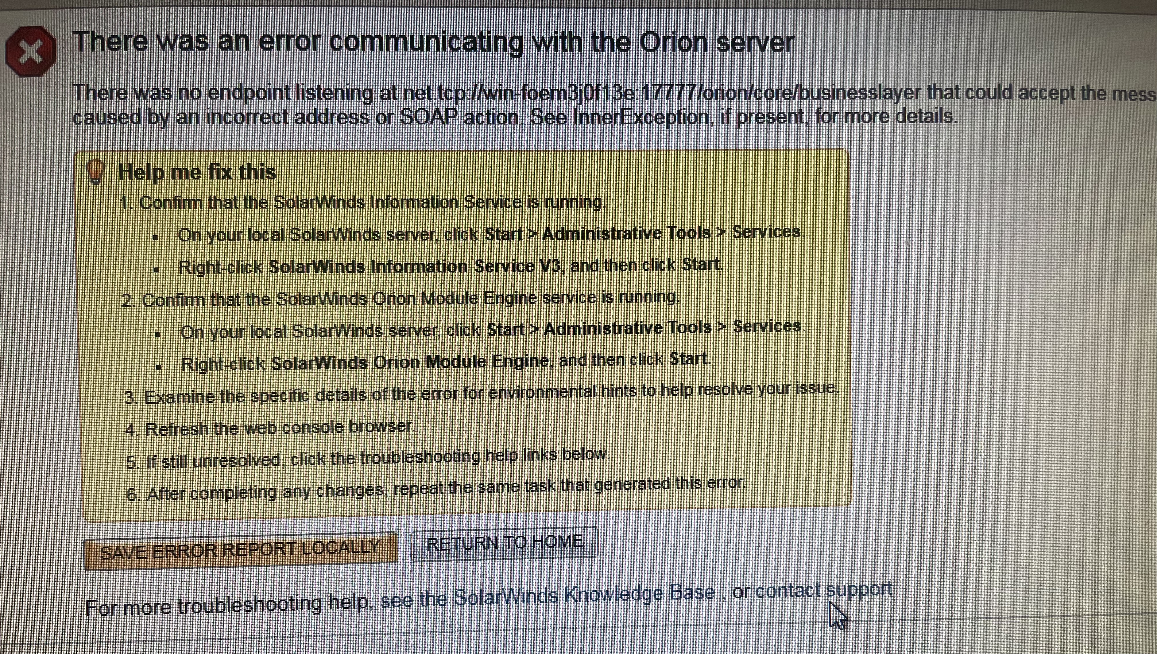 Orion web console problem - THWACK