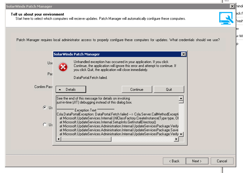 Adding PC Error: DataPortal.Fetch failed - THWACK