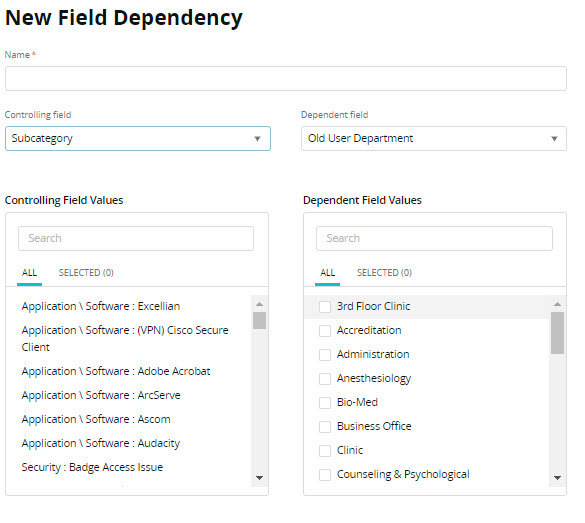 Field Dependencies Category \ Subcategory - THWACK