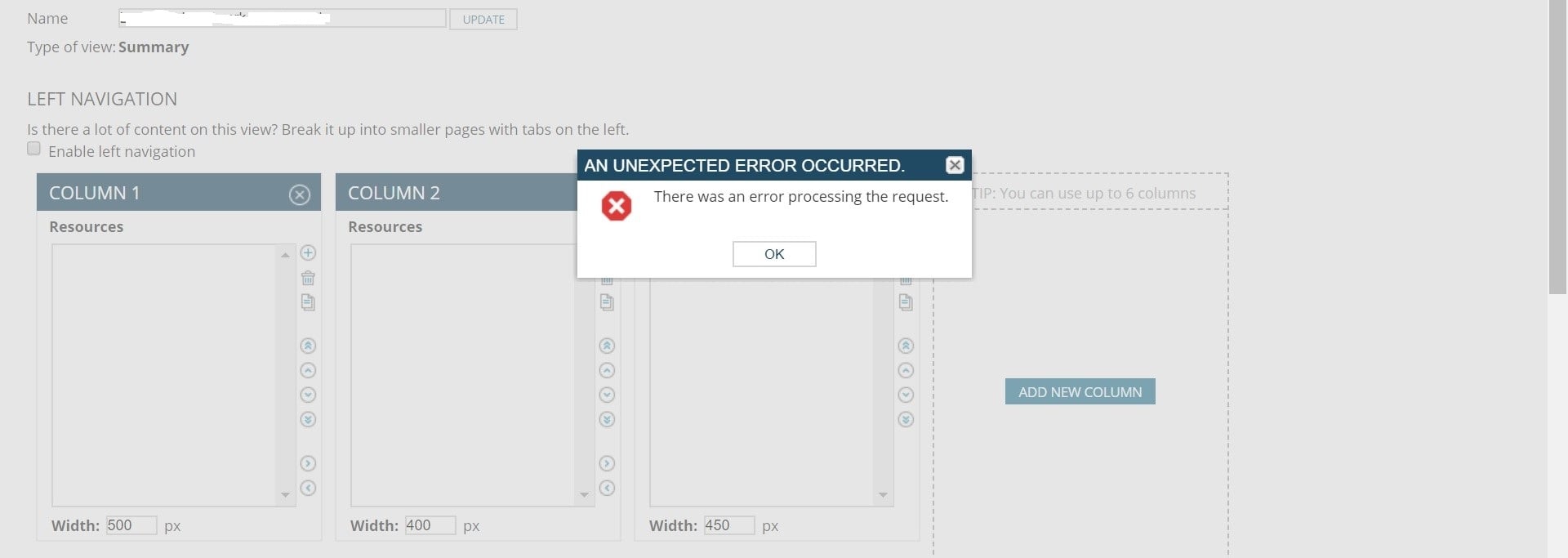 Getting unexpected error while creating dashboard - THWACK
