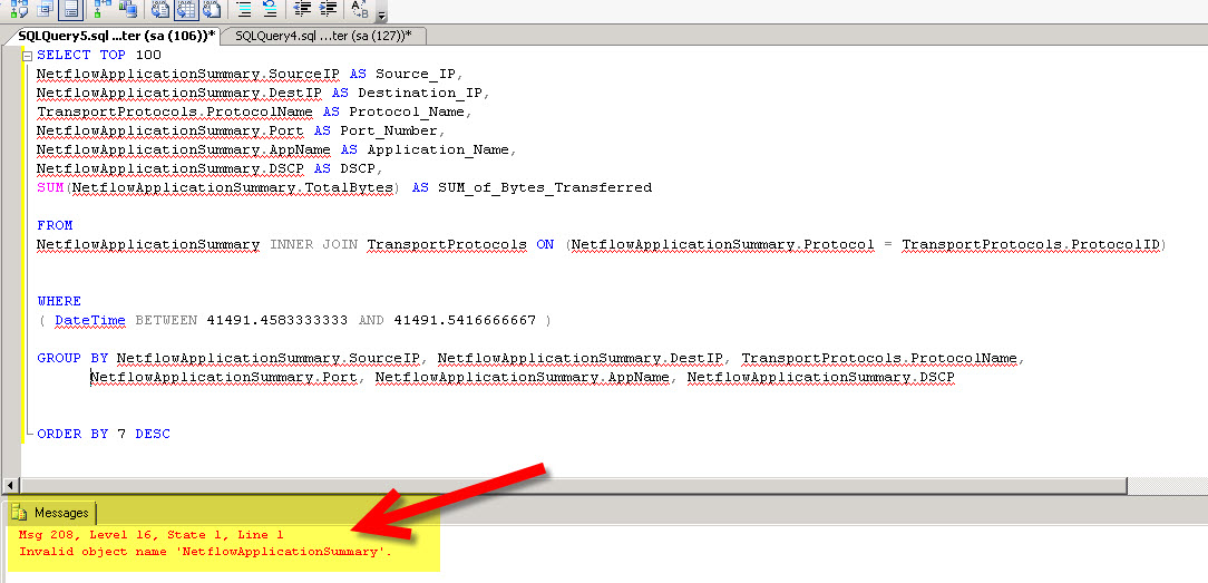 SQL ERROR - Invalid Object Name: 'NetflowApplicationSummary' - THWACK