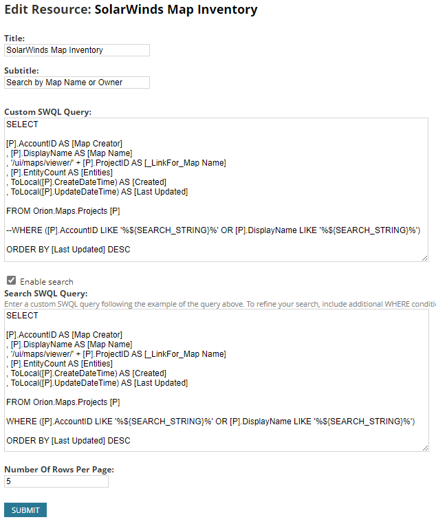 Custom Query Configuration
