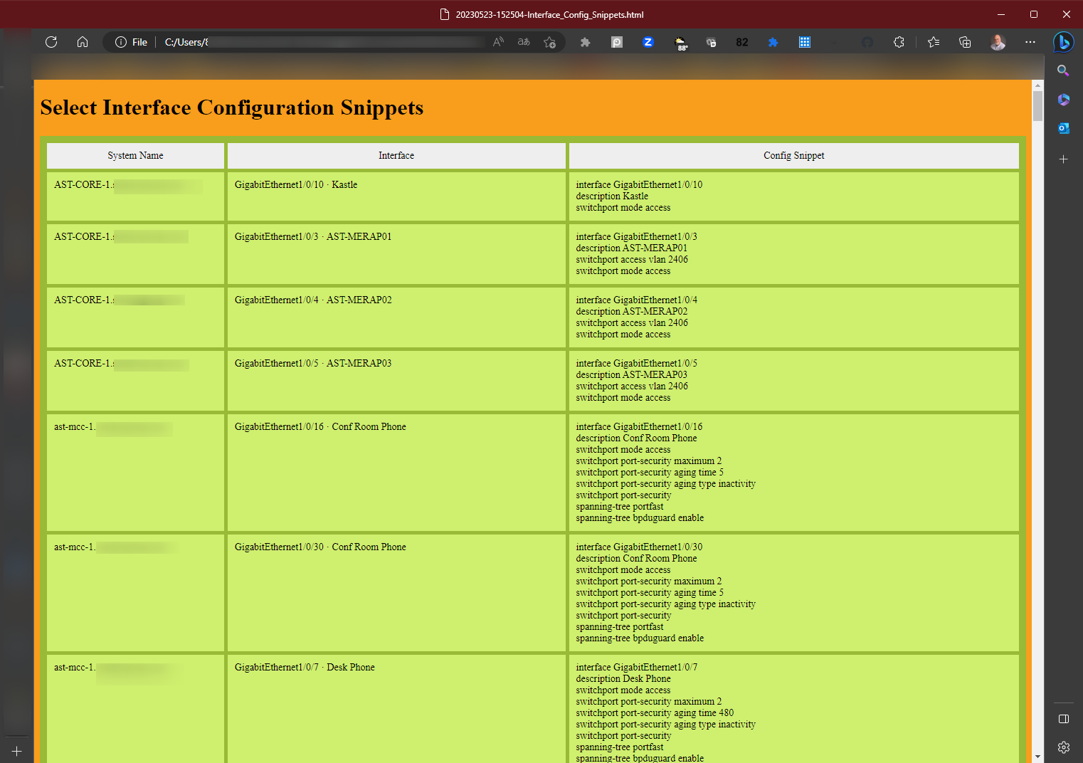 Screenshot of report