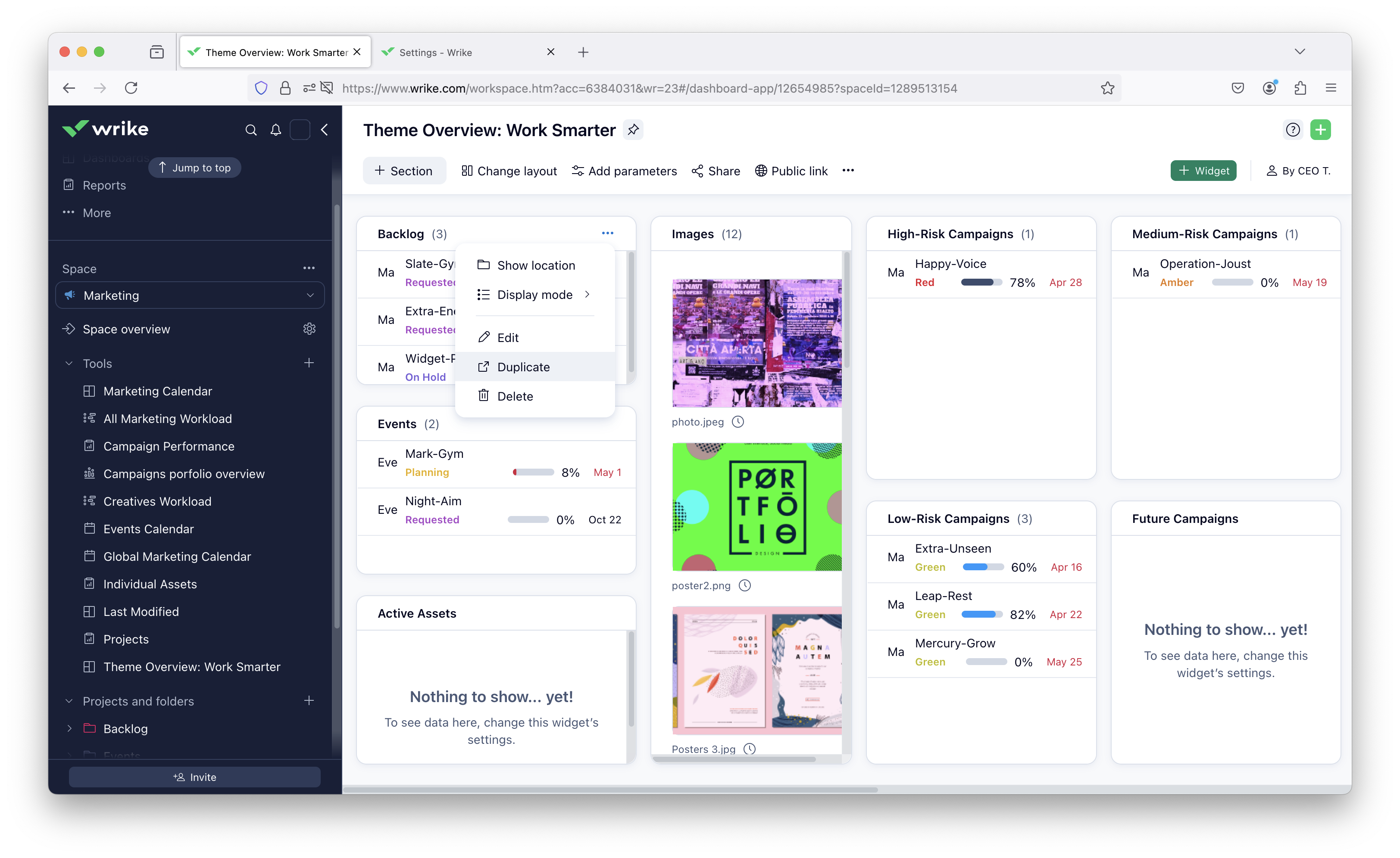 NEW DASHBOARDS DUPLICATING WIDGETS - Wrike Community
