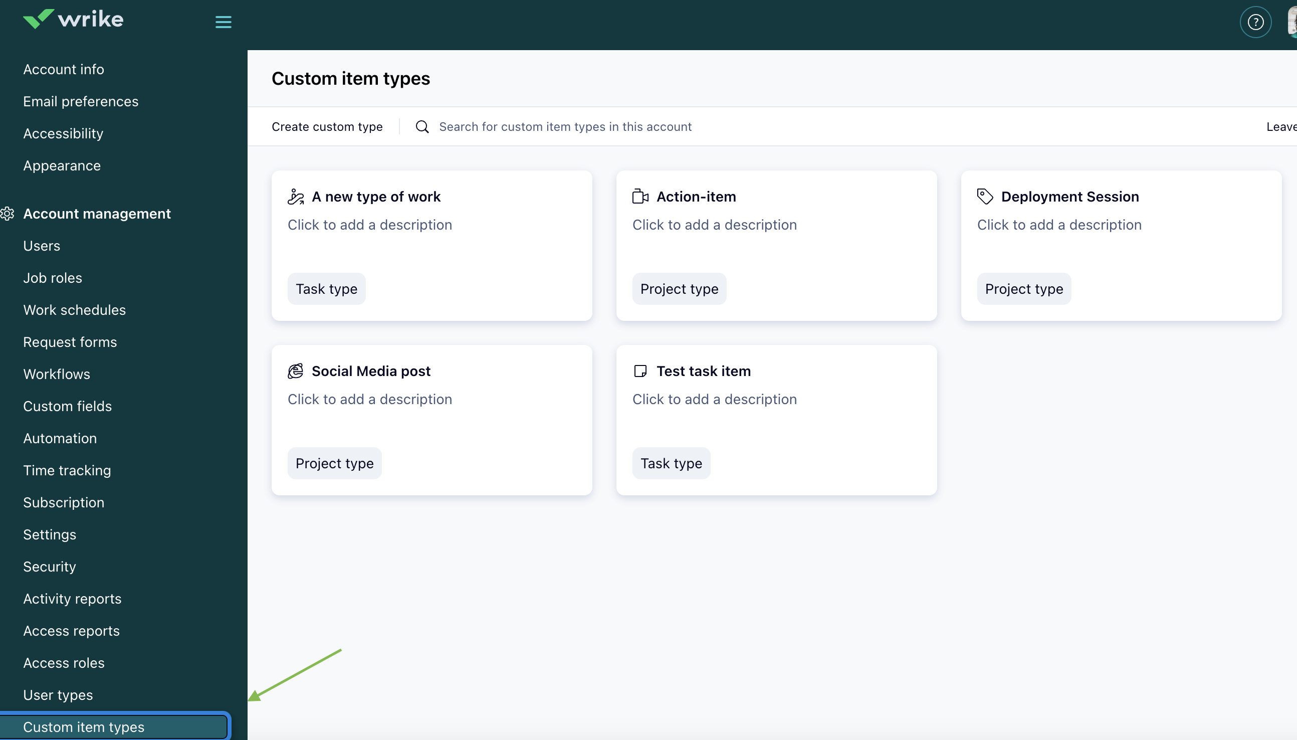 Custom Item Type | Converting Space Types to Account Types - Wrike ...