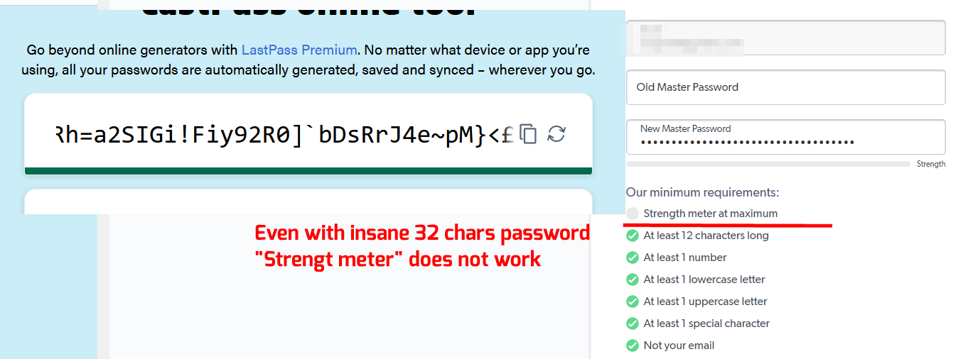 Not able to setup account because password is not accepted -> Lastpass ...