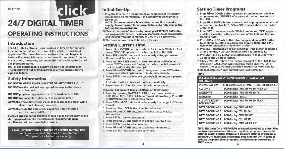 How to set a Click 24/7 Digital Timer? - Bunnings Workshop community