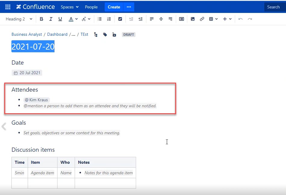 Owner of meeting notes displays as @ mention before publishing.jpg Owner of meeting notes displays as @ mention before publishing.jpg