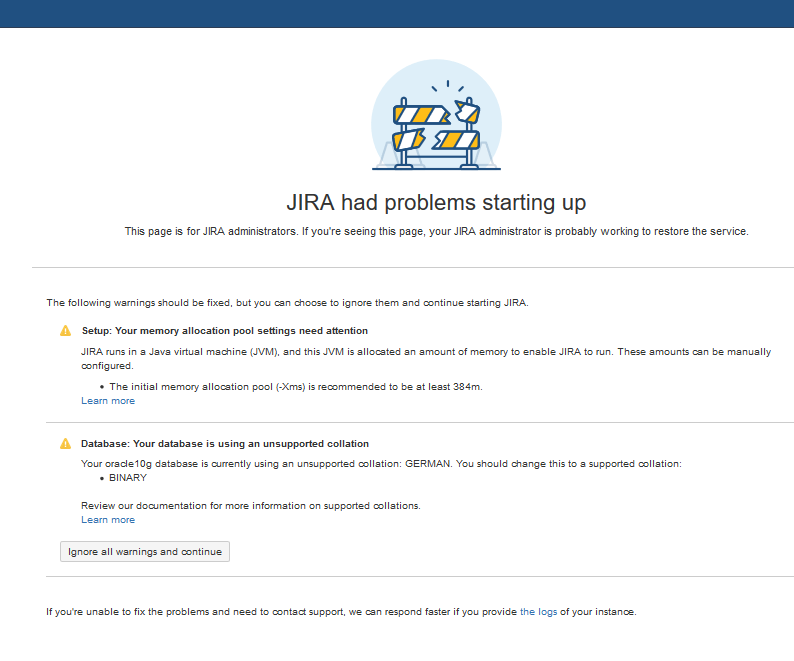 JIRA_7.8.0_startup_database is using an unsupported collation.PNG JIRA_7.8.0_startup_database is using an unsupported collation.PNG