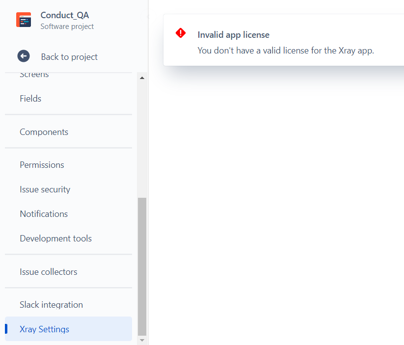 XRay Settings on Jira - Invalid License.PNG XRay Settings on Jira - Invalid License.PNG