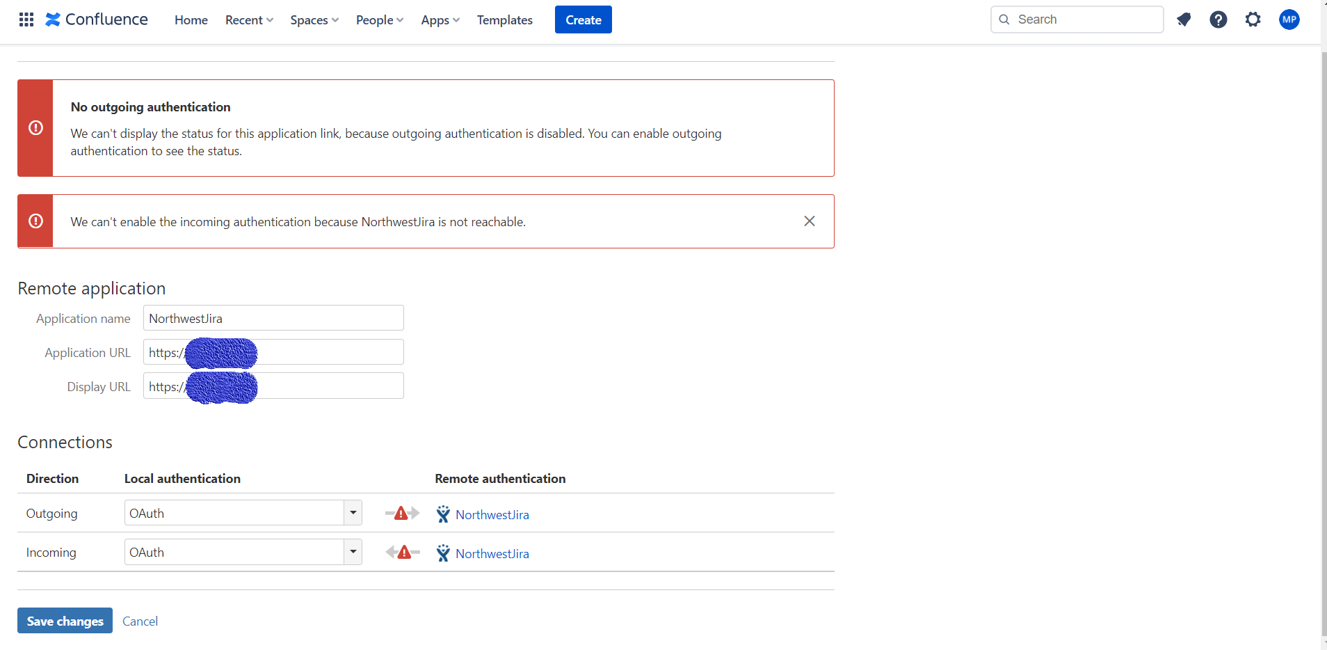 Application Links error - Confluence.png Application Links error - Confluence.png