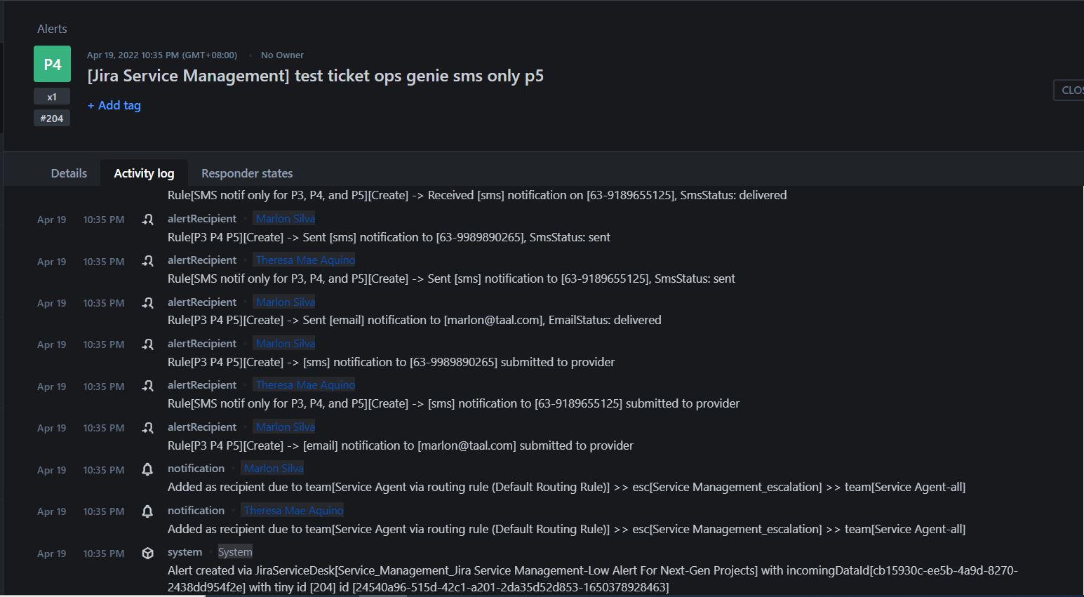 OpsGenie P5 activity log.JPG OpsGenie P5 activity log.JPG